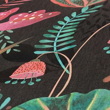 Florale Tapete Skandinavischer Stil Schwarz Bunt | B393481