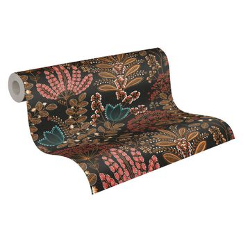 Schwarze Tapete Skandinavisch mit Blumen | B393495