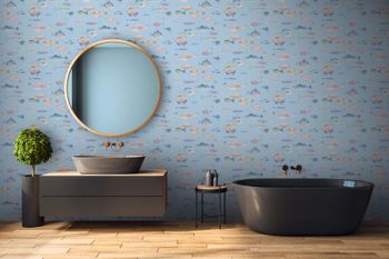 Fisch-Tapete in Aquarell-Optik Hellblau | B396962
