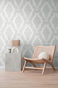 Vintage-Barocktapete in Weiß Silber | 397655