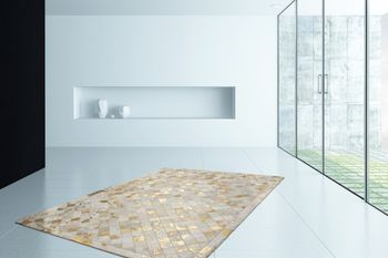 Lederteppich Patchwork Silber-Gold
