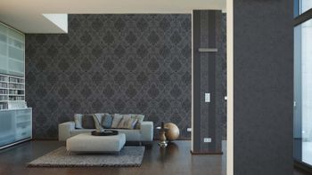 Barock-Tapete mit Glitzer Schwarz Anthrazit | B953723