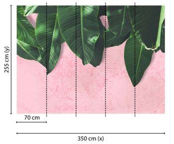 Beton-Fototapete Bananenblätter Rosa Grün | 3,50 x 2,55 m