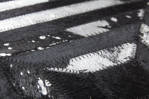 Lederteppich Amazonas 023008 Schwarz / Silber (80 x 150 cm)