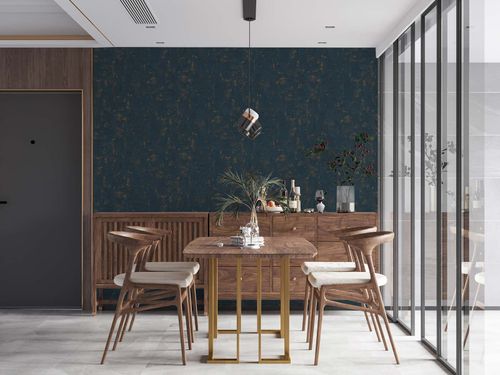 Blau Gold Tapete in Betonoptik | B395139