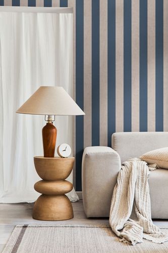 Streifen-Tapete im Landhausstil Dunkelblau Taupe | B782265