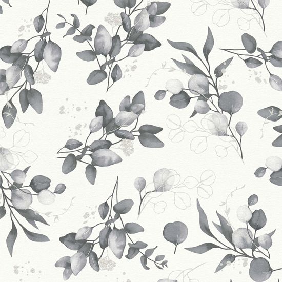 Aquarell-Tapete mit Blüten Schwarz Weiß | 397686
