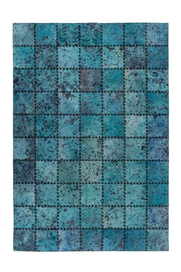 Patchwork Teppich aus Leder Blau