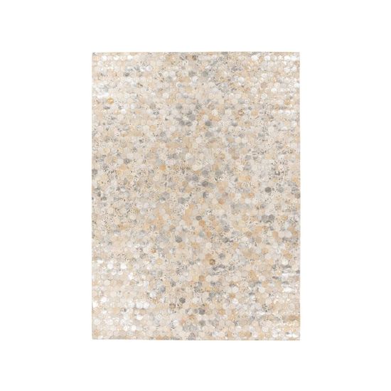 Handgefertigter Teppich aus Leder in creme-silbernem Patchwork Stil