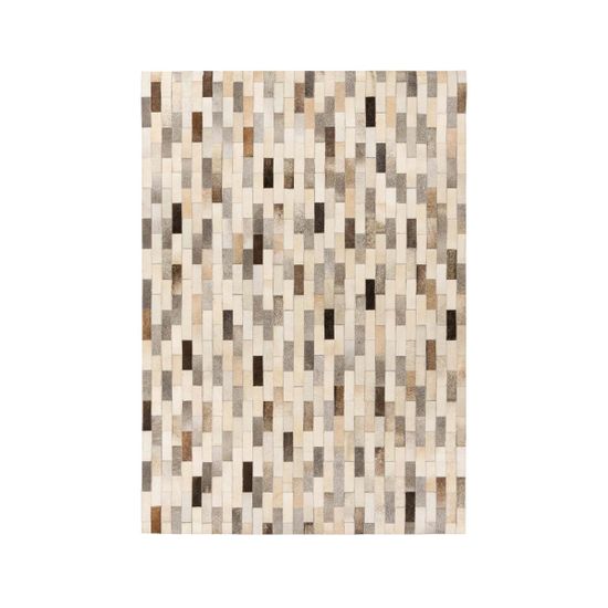 Handgefertigter Teppich aus Leder in creme-braunen Patchwork Stil